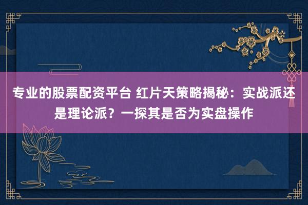 专业的股票配资平台 红片天策略揭秘：实战派还是理论派？一探其是否为实盘操作