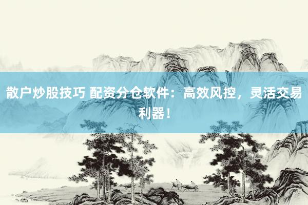 散户炒股技巧 配资分仓软件：高效风控，灵活交易利器！