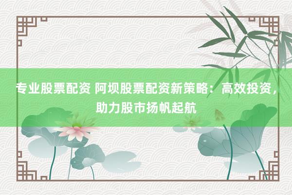 专业股票配资 阿坝股票配资新策略：高效投资，助力股市扬帆起航