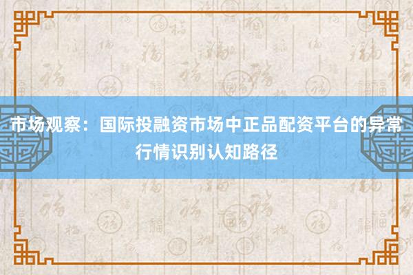 市场观察:国际投融资市场中正品配资平台的异常行情识别认知路径