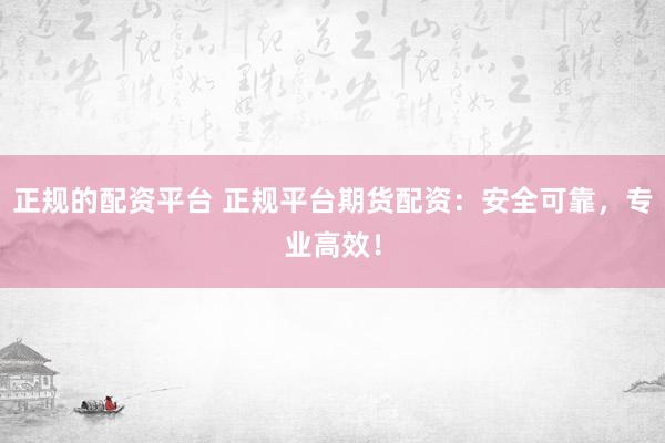正规的配资平台 正规平台期货配资：安全可靠，专业高效！