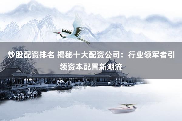 炒股配资排名 揭秘十大配资公司：行业领军者引领资本配置新潮流