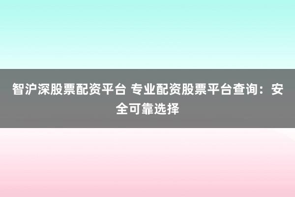 智沪深股票配资平台 专业配资股票平台查询：安全可靠选择